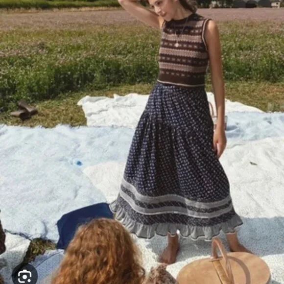 New Doen Rosanna Skirt in Indigo Calico, Size XS - Picture 6 of 15